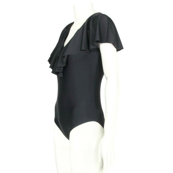 NEW OCEAN BLUES Sexy Ruffle Layered One Piece Swimsuit Black Women's Small - 648 - Picture 2 of 7